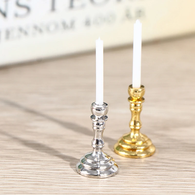 1 par 1:12 portavelas en miniatura para casa de muñecas, modelo candelabro, accesorios de juguete para decoración del hogar, perfecto para casa de muñecas
