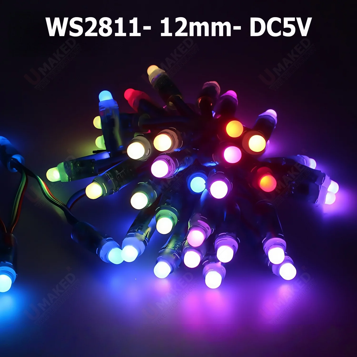 

1set 18AWG wire 50pcs/string DC5/12V 12mm WS2811 addressable RGB led smart pixel node with all color wire IP68 rated