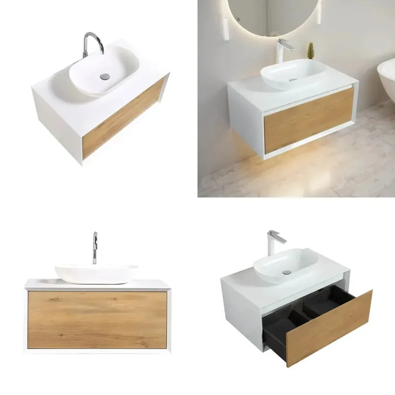 Simple Push-Pull Drawer Bathroom Cabinet Floating Vanity Set with White Basin Commercial Residential Villas US Market