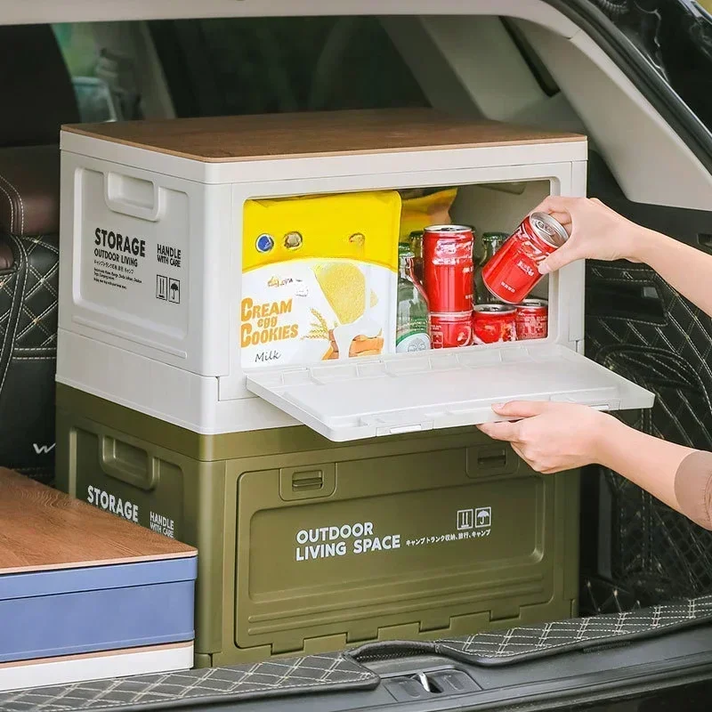 

Портативный ящик для хранения в кемпинге, складной органайзер для мелочей с крышкой, органайзеры для багажника автомобиля, стол двойного назначения, ящики для пикника на открытом воздухе