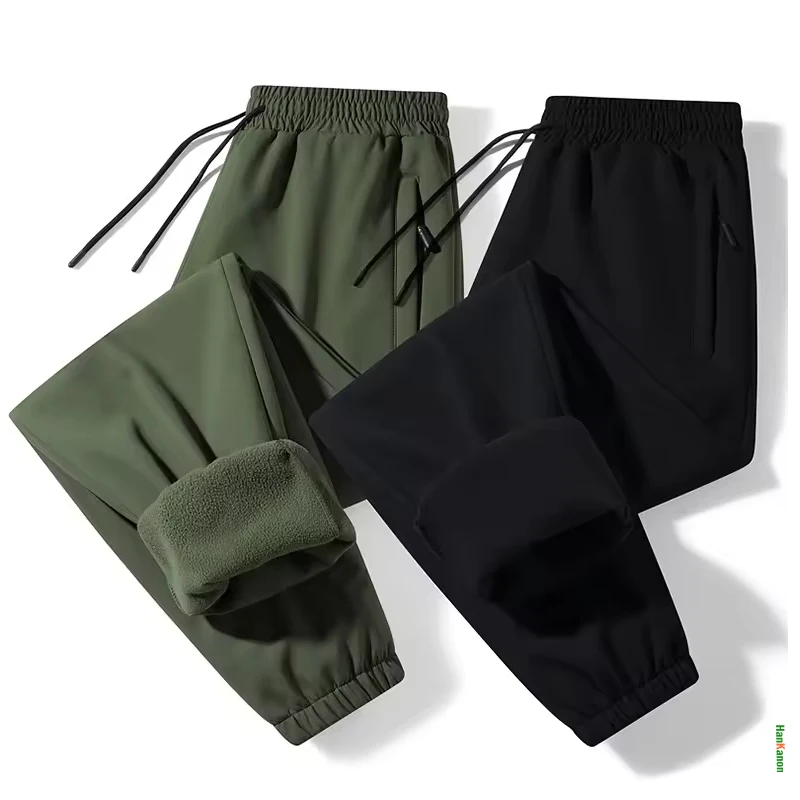 

Autumn and Winter Outdoor Men's Soft-Shell Fleece-Lined Thickened Waterproof Fabric Long Pants Casual Sport Trousers