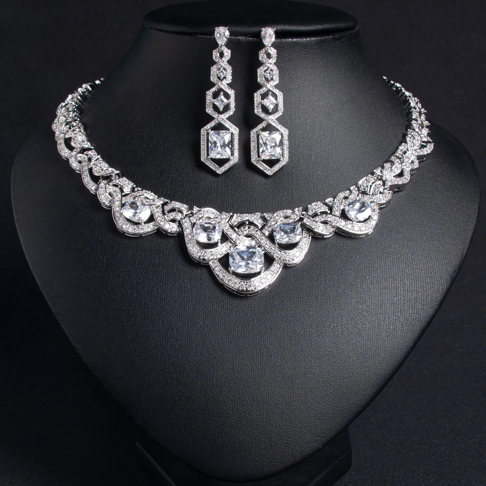 

Роскошный свадебный комплект ювелирных изделий для женщин с кубическим цирконием, Нигерия, Дубай, комплекты ожерелья и серег для свадьбы, ожерелье для невесты, аксессуары