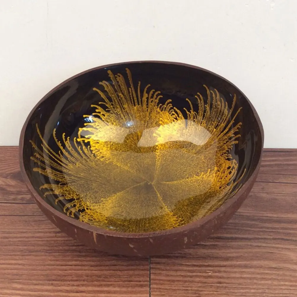 

2 Pcs Coconut Shell Bowl Snack Bowls Collecting for Food Yellow Decorative Hawaiian Party Office