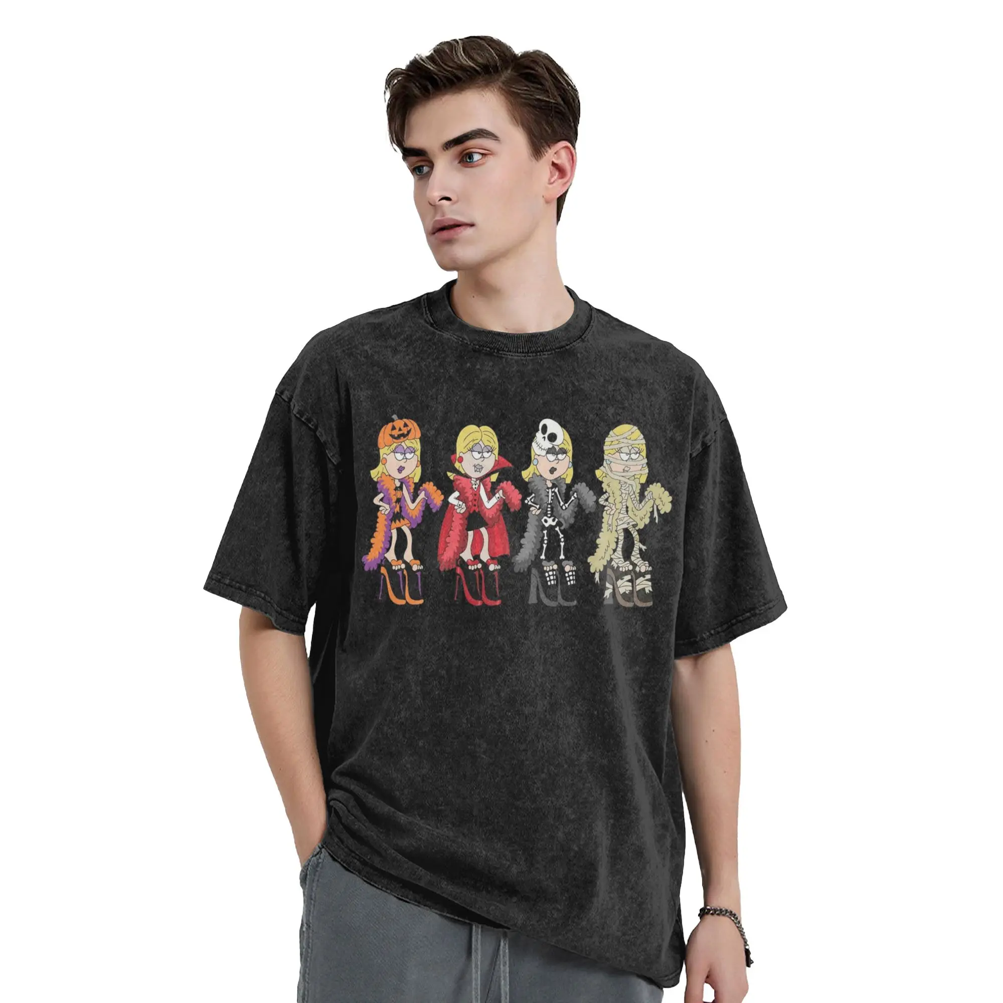 Mens T-Shirt Lizzie McGuire Halloween Washed T-Shirts Harajuku  Summer Tee Shirt Vintage Loose Cotton Tops Plus Size