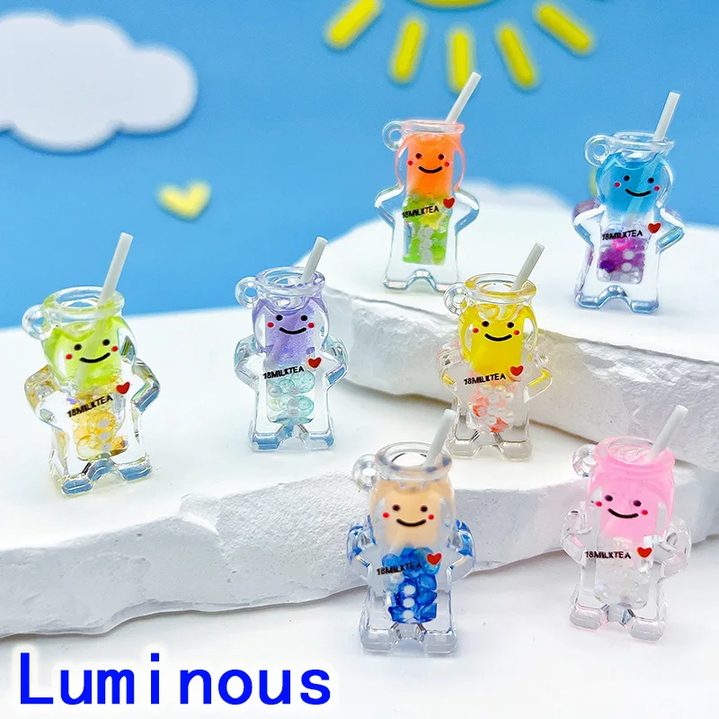 10pcs Luminous Gingerbread Man Straws Cup Acrylic Charms Cute Christmas Bottle Earring Keychain Pendant Diy Jewelry Make