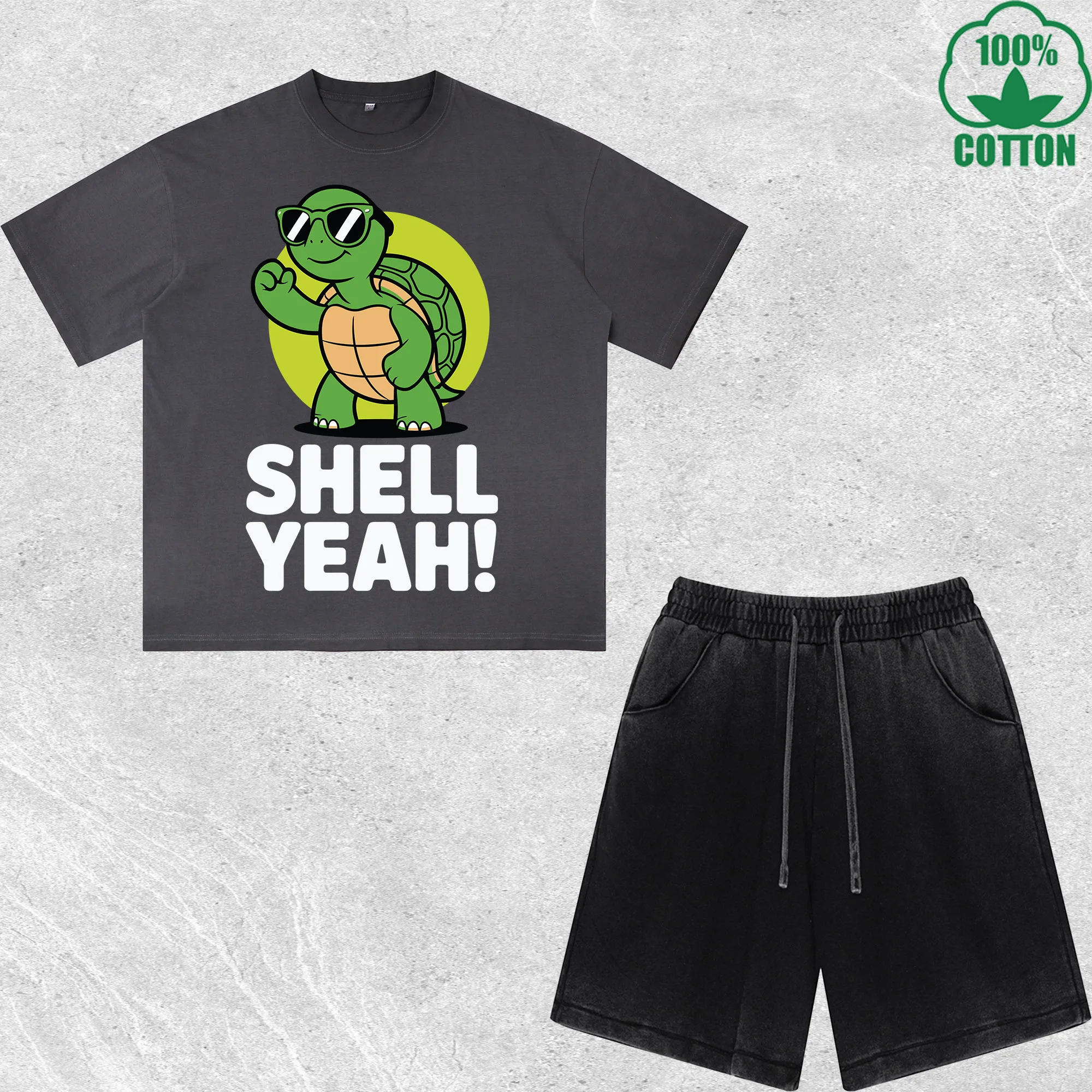 

Shell Yeah Printed Dirty Wash T-Shirt Shorts Set Multicolor Combo Loose Trendy Fashionable 100%Cotton
