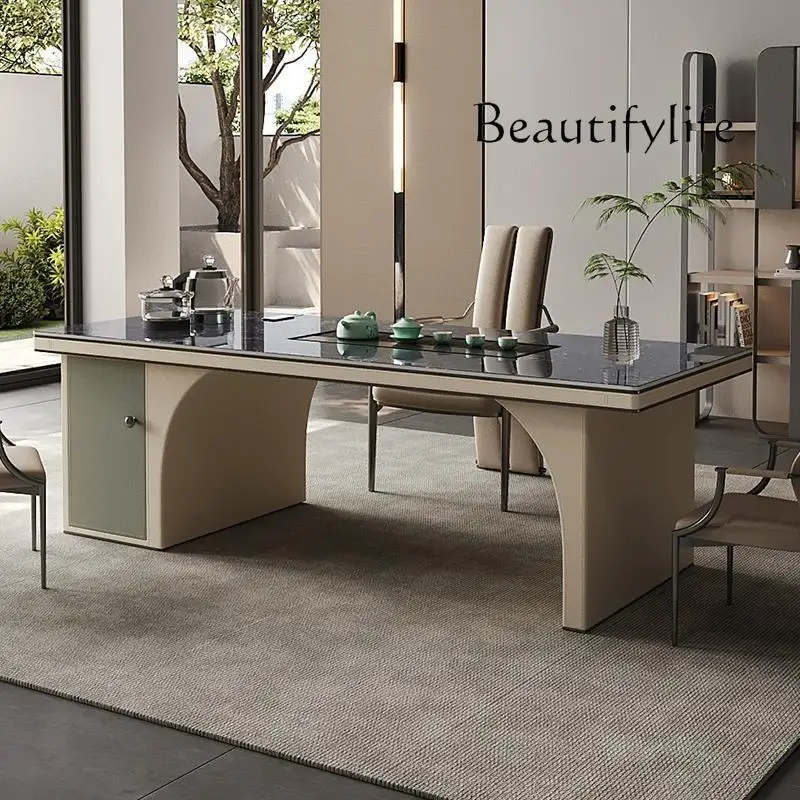 

Nordic advanced sense supercrystalline stone tea table composite rock slab living room household tea table