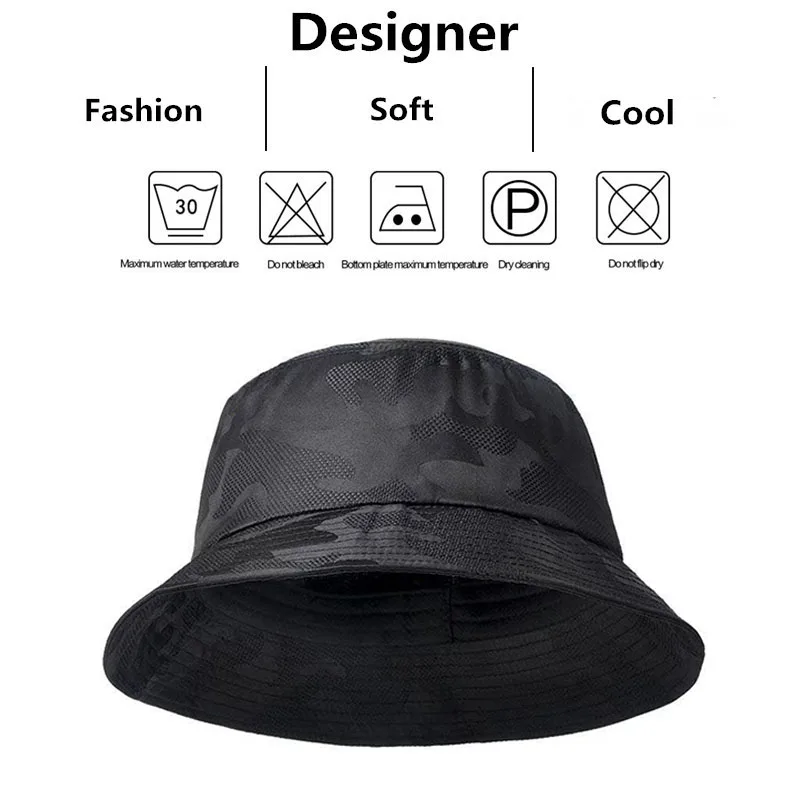 Unisex Black Camouflage Light Plate Bucket Hats Hip Hop Fishermen Caps Outdoor Casual Cap Sunscreen Hat