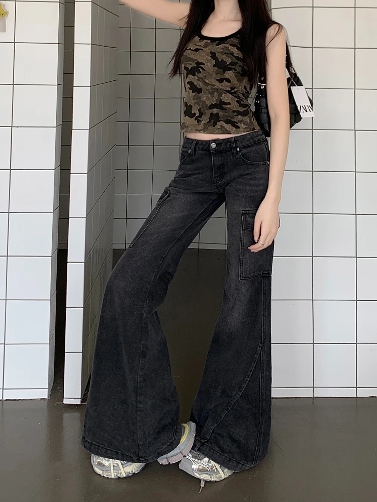 Denim Jeans Women Retro High Street Tender All-match Pockets Baggy Trousers Female S-XL Girls Stylish Creativity Ulzzang New