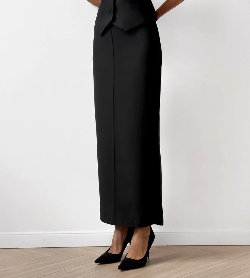 Women Elegant Two Piece Set Black Skirts Suits V-neck Sleeveless Blazers Tops+Long Skirts Maxi Skirts 2 Piece Set Outfits Female