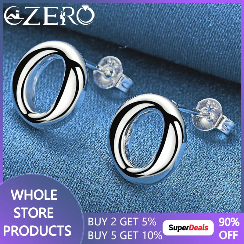 

ALIZERO 925 Sterling Silver Round O Earrings For Women Stud Earring Lady Wedding Engagement Party Fashion Charms Jewelry