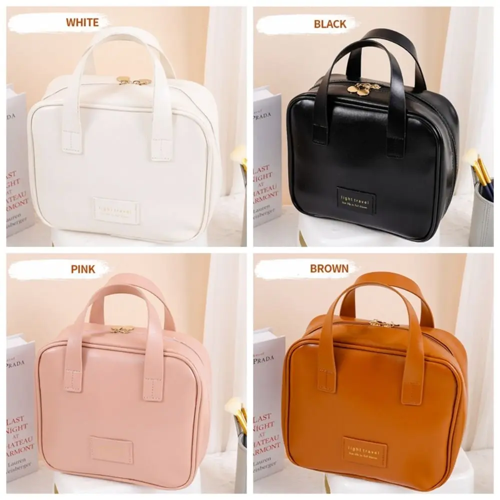 Square PU Leather Cosmetic Bag Zipper Waterproof Makeup Pouch Bag Carry-on Makeup Tote Multifunction Travel Wash Bag Shopping