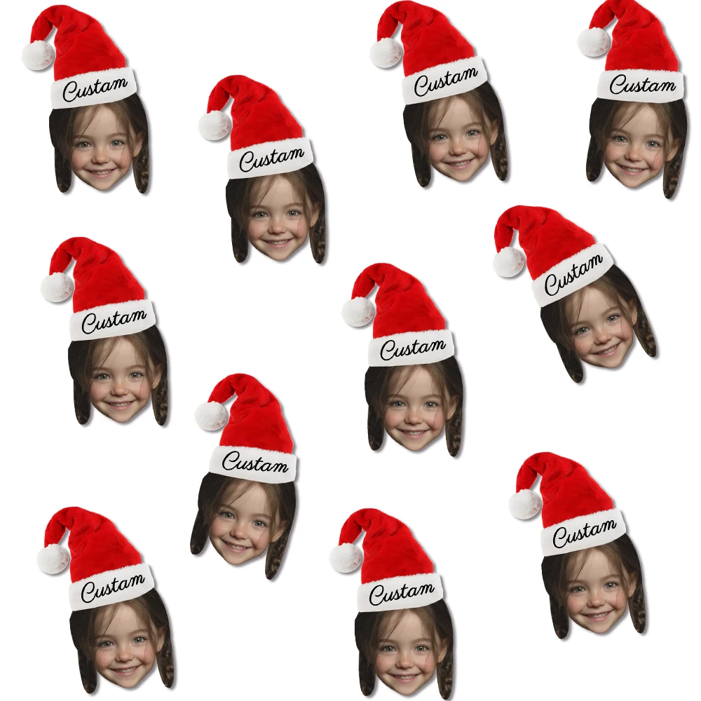 Customized Christmas Party Decoration Christmas Hat Face Photo Paper Cup Cake Plugin and Gift Sticker Set