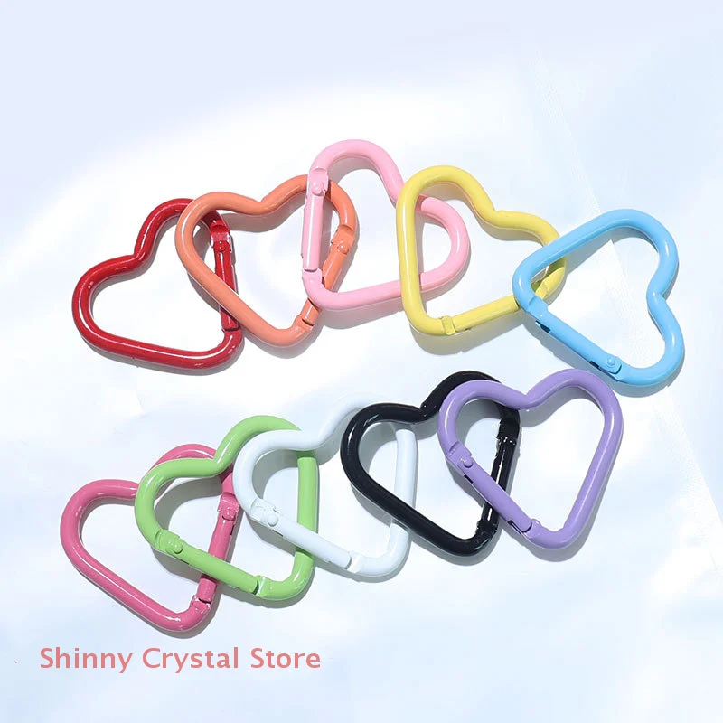 10pcs Metal Heart Spring Clasp Openable Love Shaped Carabiner Keychain Clips Hook Dog Chain DIY Jewelry Buckles Connector