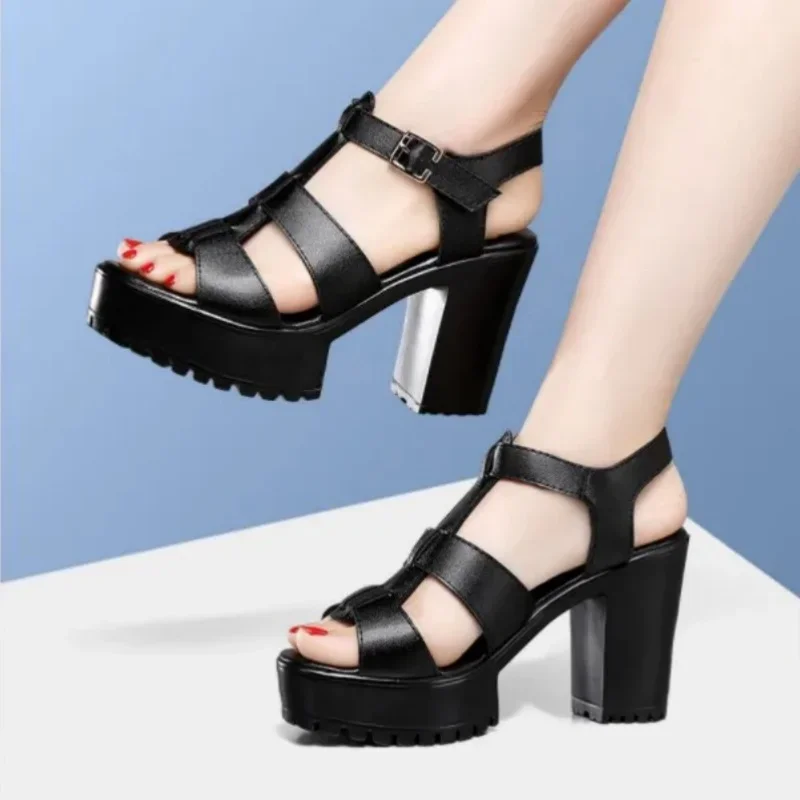 6 8 10cm Small Size 32-43 Elegant Soft Leather Shoes Platform Sandals 2026 Summer Block High Heels Gladiator Sandals Office Mom