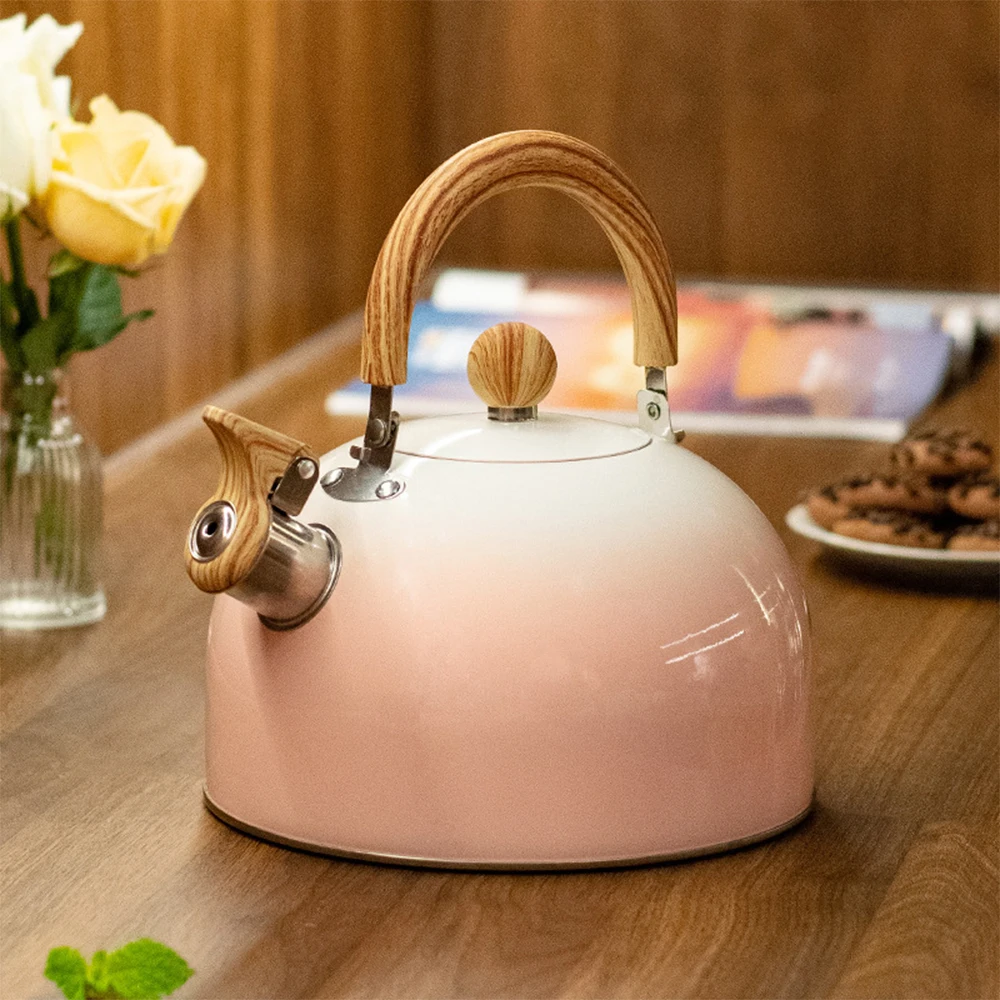 

Новый чайник со свистком из нержавеющей стали в американском стиле, модный чайник градиентного розового цвета для кипящей воды, чайник большой емкости, 3 л