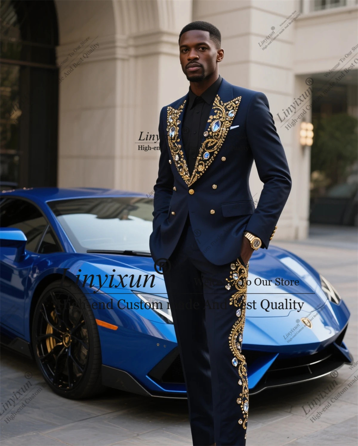 

Sparkly Beaded Diamond Men Suits 2 Pieces Wedding Groom Tuxedo Formal Male Prom Blazer Slim Fit Customized Costume Homme