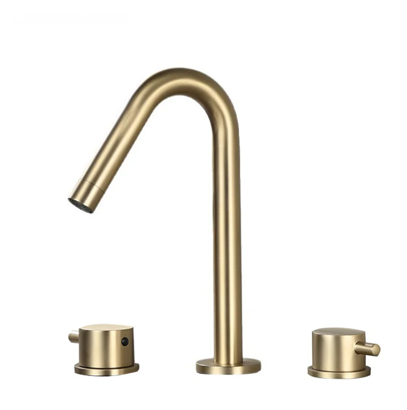 Separate three-hole basin faucet for bathroom with double handles, standing bathtub faucet, cold and hot splash-proof function