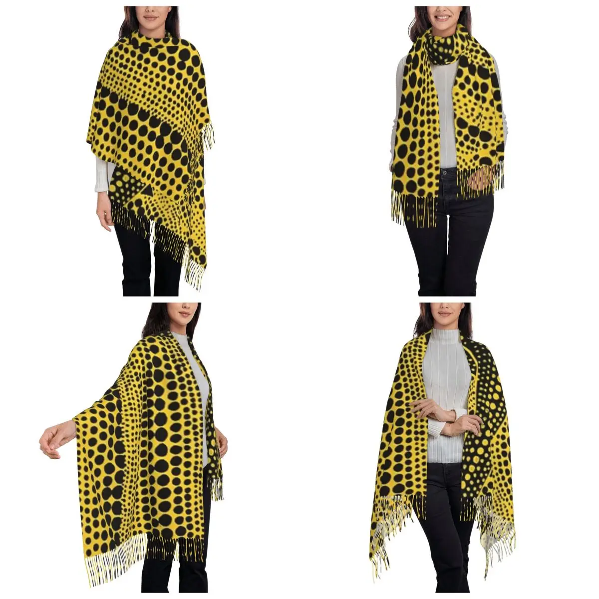 Yayoi Kusama Pumkin Yellow Scarf Tassel Scarves for Women Soft Warm Shawls and Wraps Large Fall Winter Shawl Wrap