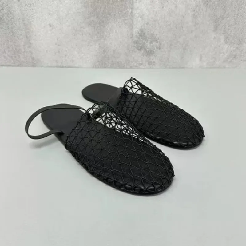 Mesh Flat Heel Casual Shoes 2024 Fashion Women's Back Strap Black Low Heel Comfort Female Sandals Slippers De Mujer