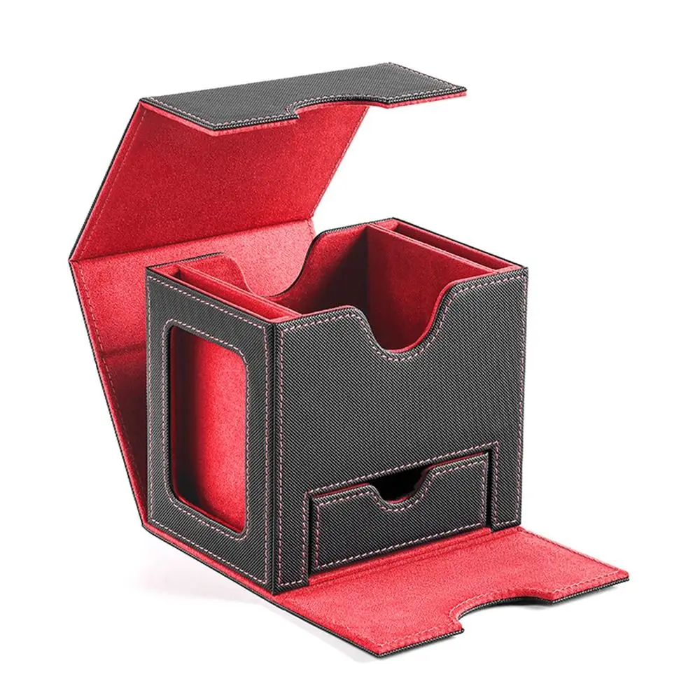 Fashion PU Leather Card Deck Box Flannel Collection Window Collection Box Holds 100Cards Game MTG Trading Card Holder Children