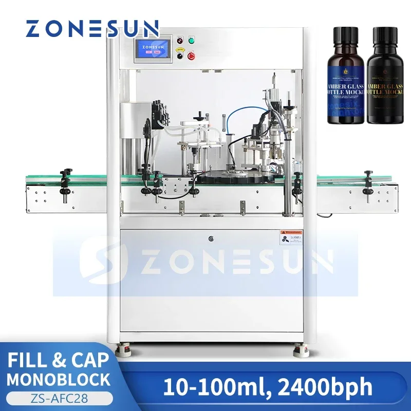 ZONESUN Automatic High Speed Bottle Filling and Capping Machine Rotary Filler Capper Monoblock PLC Control ZS-AFC28