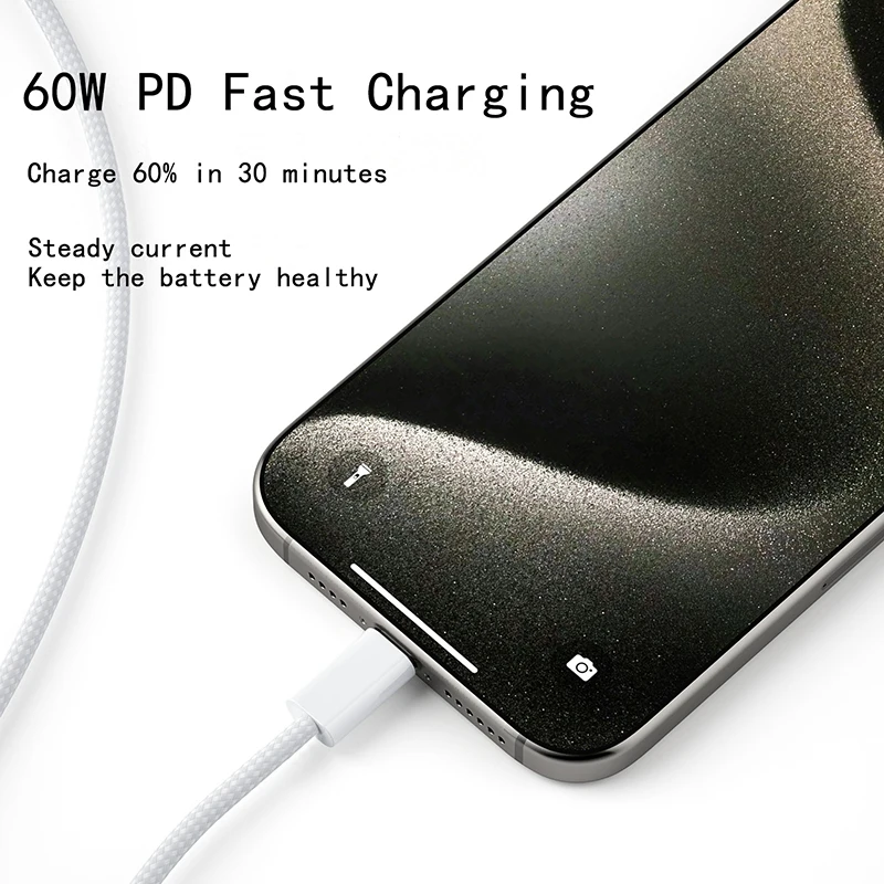 USB-C to Type C Color Cable For Apple iPhone 15 16 17 PD 60W Fast Charging For Huawei Xiaomi Samsung Type C Weaving Cable