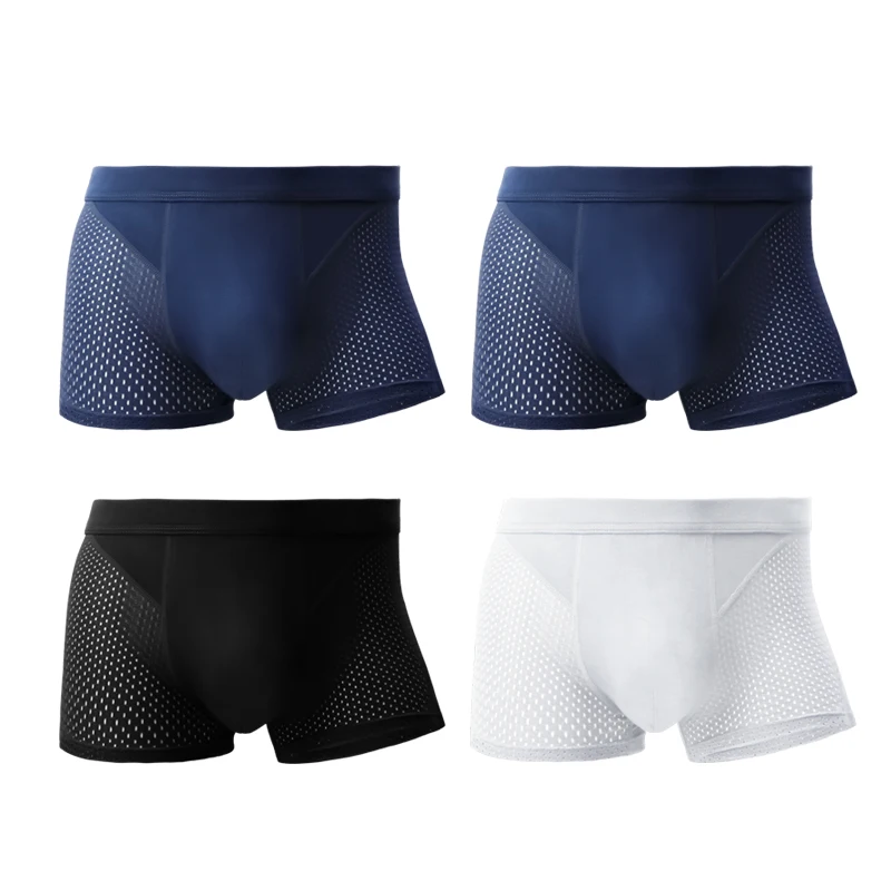 

5 шт. мужские трусы из ледяного шелка, мужские летние дышащие брюки из тонкой модальной сетки с четырьмя углами, мужские короткие трусы