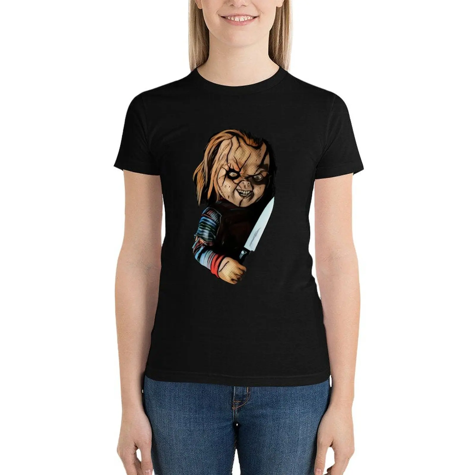 

Chucky- Childs's play T-Shirt tops Short sleeve tee hippie clothes oversized workout shirts for Women