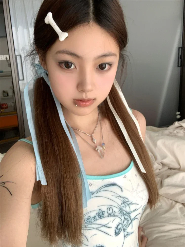 Y2k Aesthetic Sweet Sexy Tank Top Women Sleeveless Japanese Casual Cartoon Print Tanks Harajuku All Match Cropped  Grunge image 3