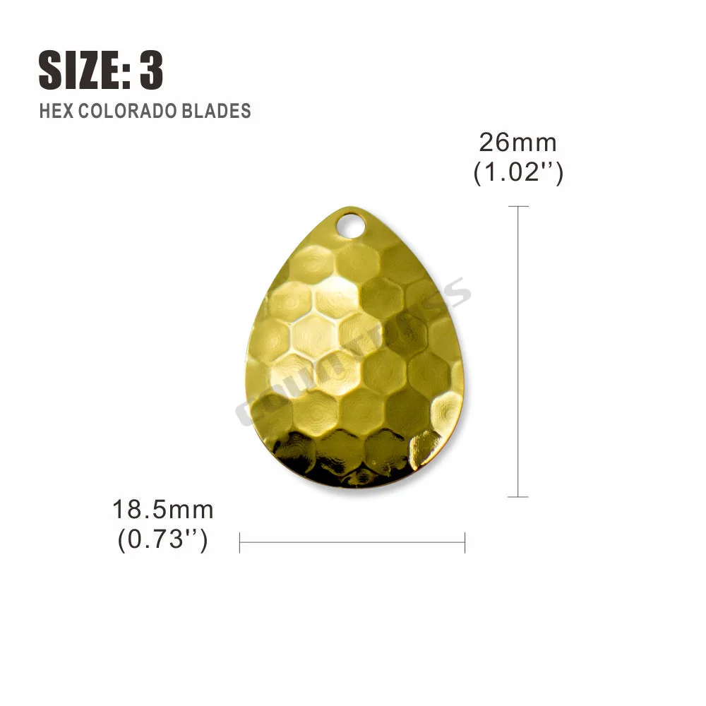 Countbass 50pcs Size 2-5 Gold Plating Steel Colorado Spinner Blades Hex Pattern Premium Quality Tackle Craft view 4