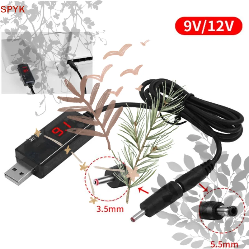 USB Boost Converter DC 5V To 9V 12V Step Up: Cable Connector Power Supply Charger