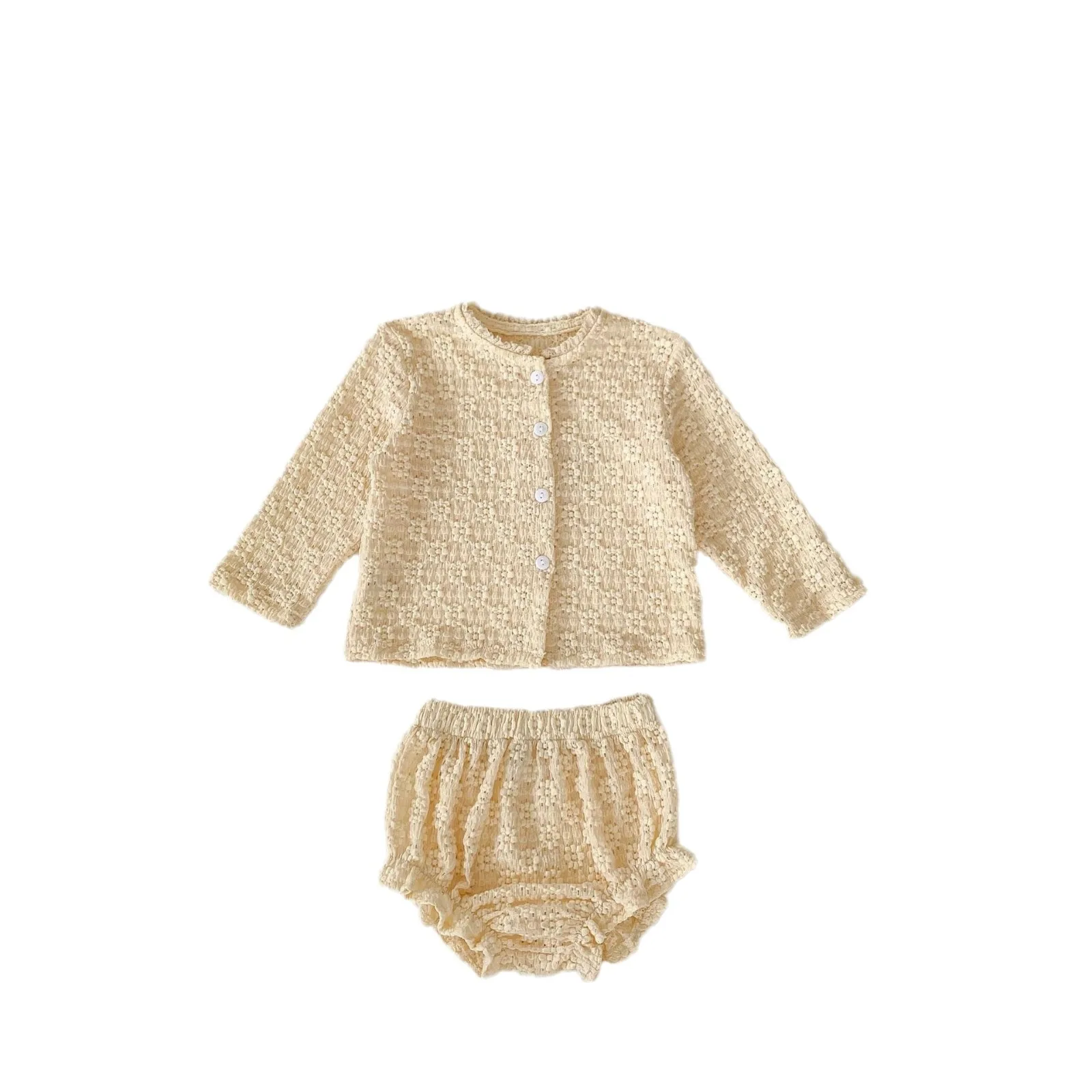 2024 Autumn Baby Girl Soft Set Flower Jacquard Knitted Long Sleeve Top + Pants