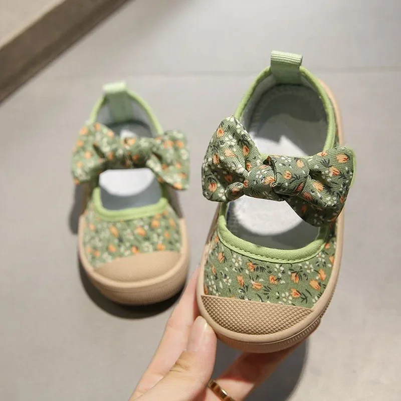 New Cute Bow Printed Children Canvas Shoes For Baby Girls Soft Bottom Flat Kids Casual Sport Shoes Baby Toddler Shoes 2023