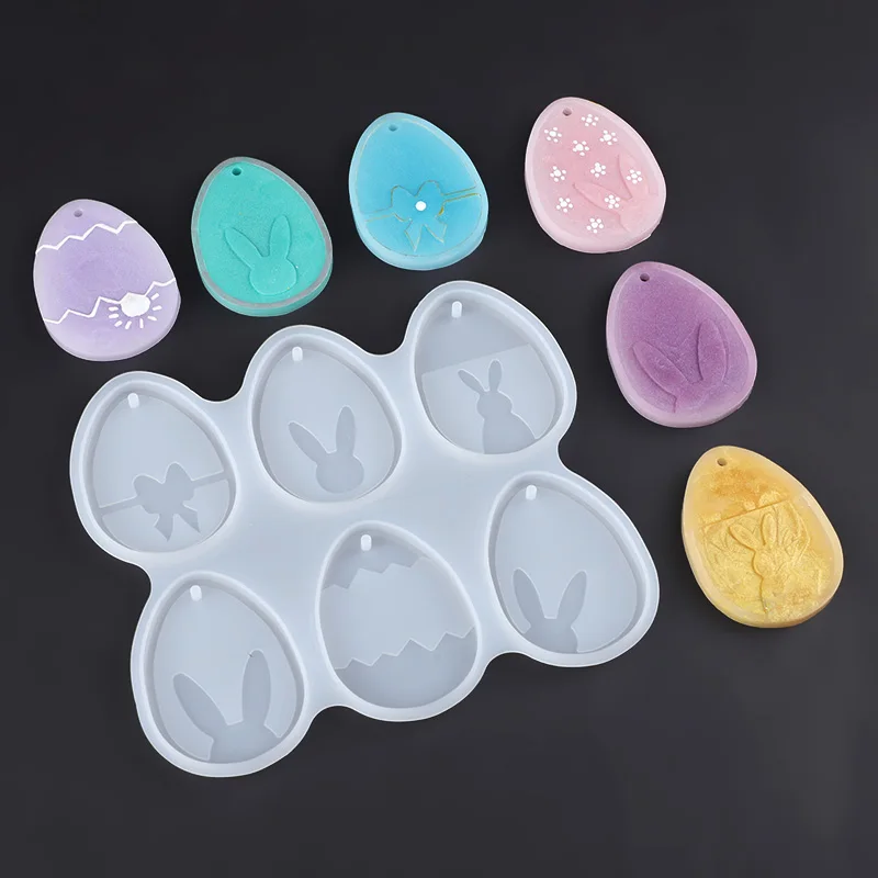 Easter Silicone Molds Rabbit Egg DIY Epoxy Resin Plaster Clay Mold Easter Party Home Ornaments Pendant Charms Making Mould Gift