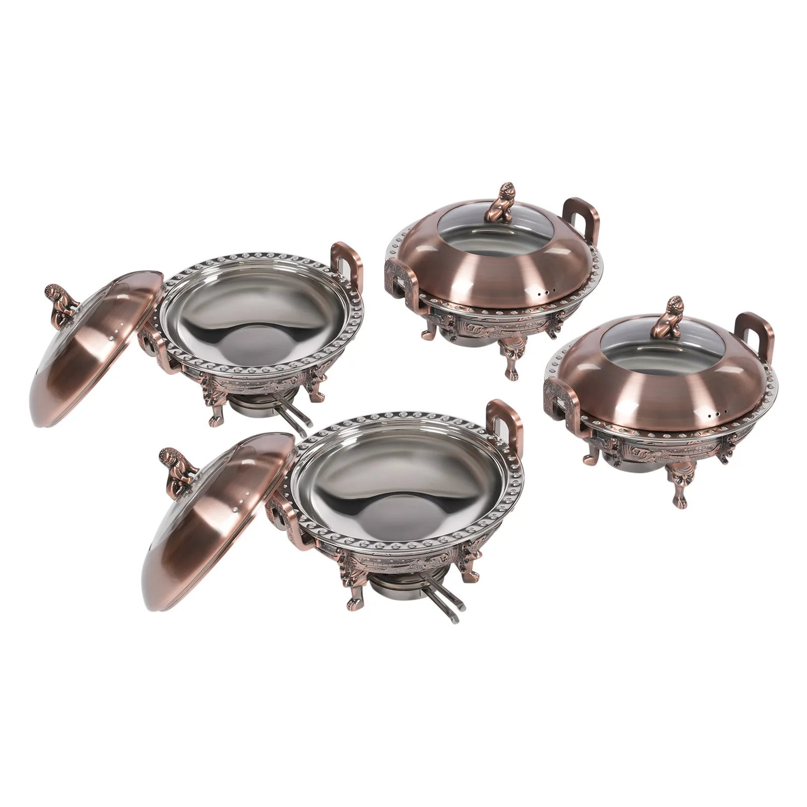 

4 Packs Chafing Dish Buffet Sets Round Stainless Steel Server Warmer with Food, Water Pan & Lid for Catering, Events and Parties