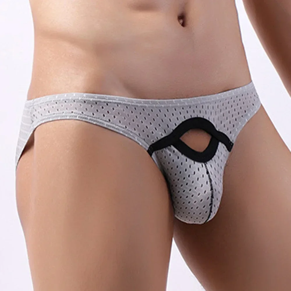 Mesh Underwear Breathable Bulge Pouch Hollow Lingerie Panties Shorts Sports Stretch Trunks Bikini Briefs