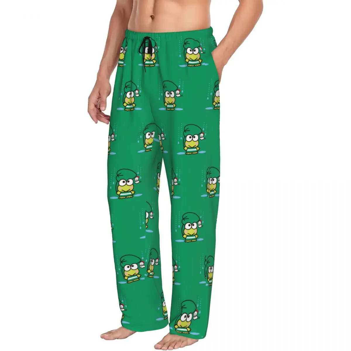 Custom Keroppi Pajama Pants Sleepwear Men Elastic Waistband Comic Hot Sleep Lounge Bottoms with Pockets