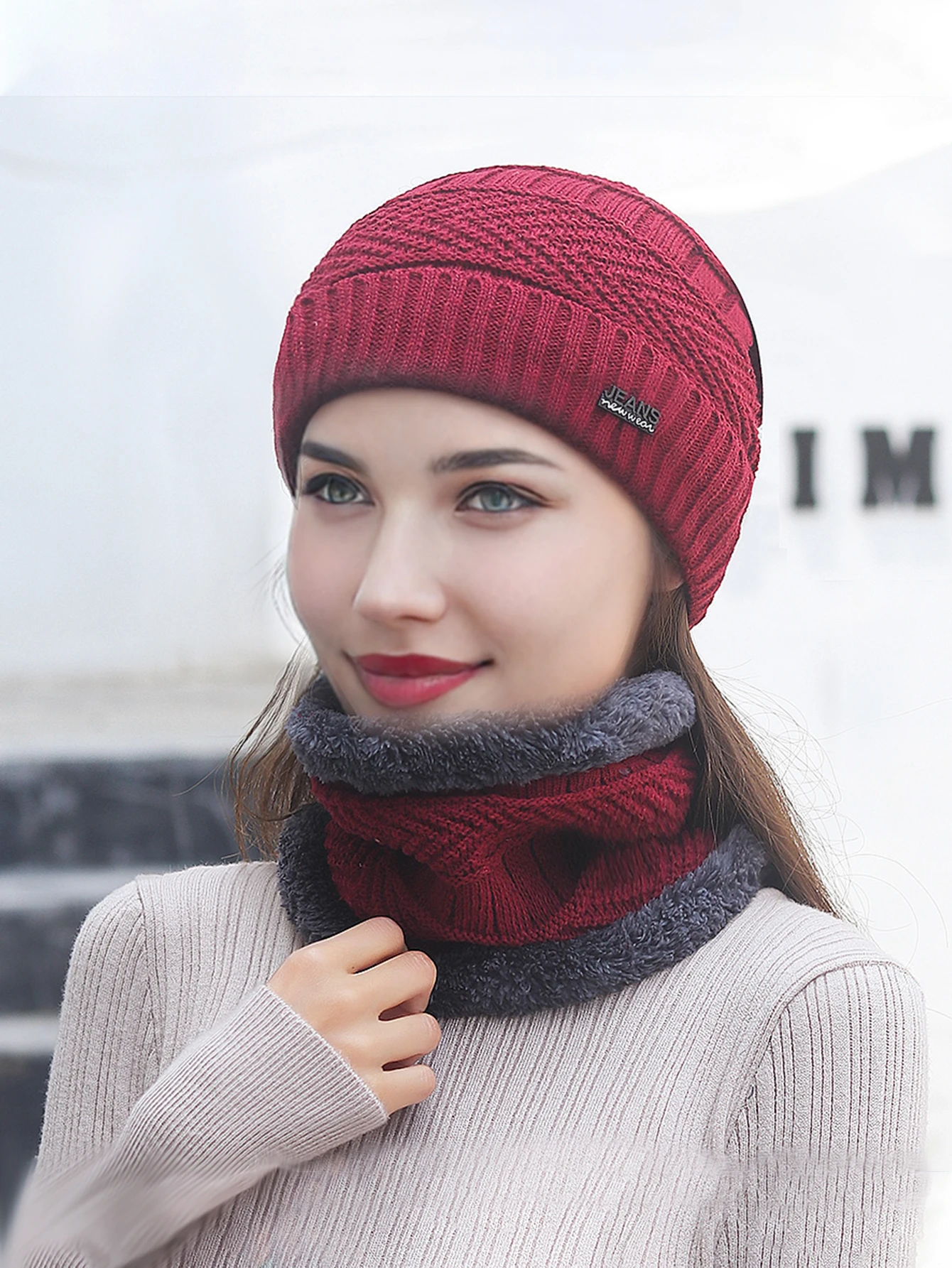 Winter Beanie Hat Scarf Set Warm Knit Skull Cap and Scarf for Men Women Multi-Color