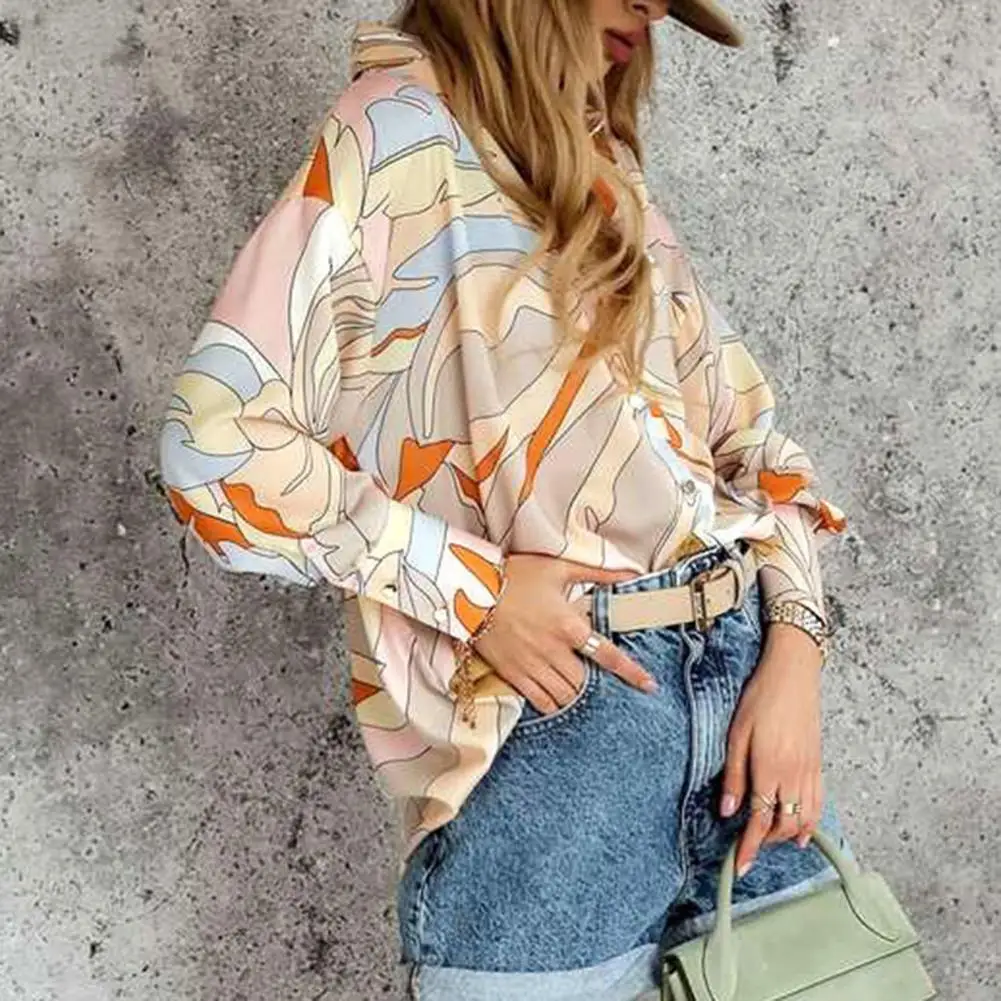 

Casual Women Shirt Breathable Women Blouse Colorful Printed Women's Blouses Loose Fit Long Lantern Sleeves Soft for Spring