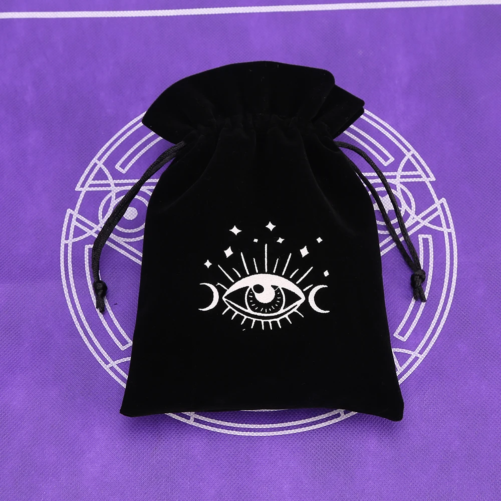 1 stücke Schwarz Samt Tarot Lagerung Tasche Mini Kordelzug Paket Hexe Wahrsagerei Kristall Tasche Tasche Würfel Halter Brettspiel Gold – Detail 20