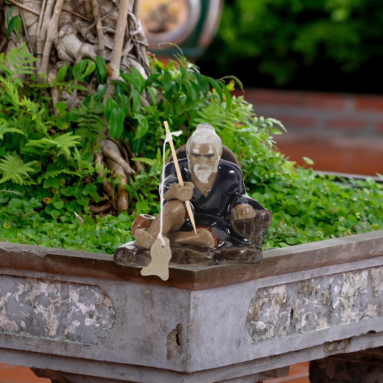 

1pc Mini Fisherman Ceramic Water Aquarium Decoration Handmade Chinese Fishing Ornament Bonsai Garden Fairy Tank Decor
