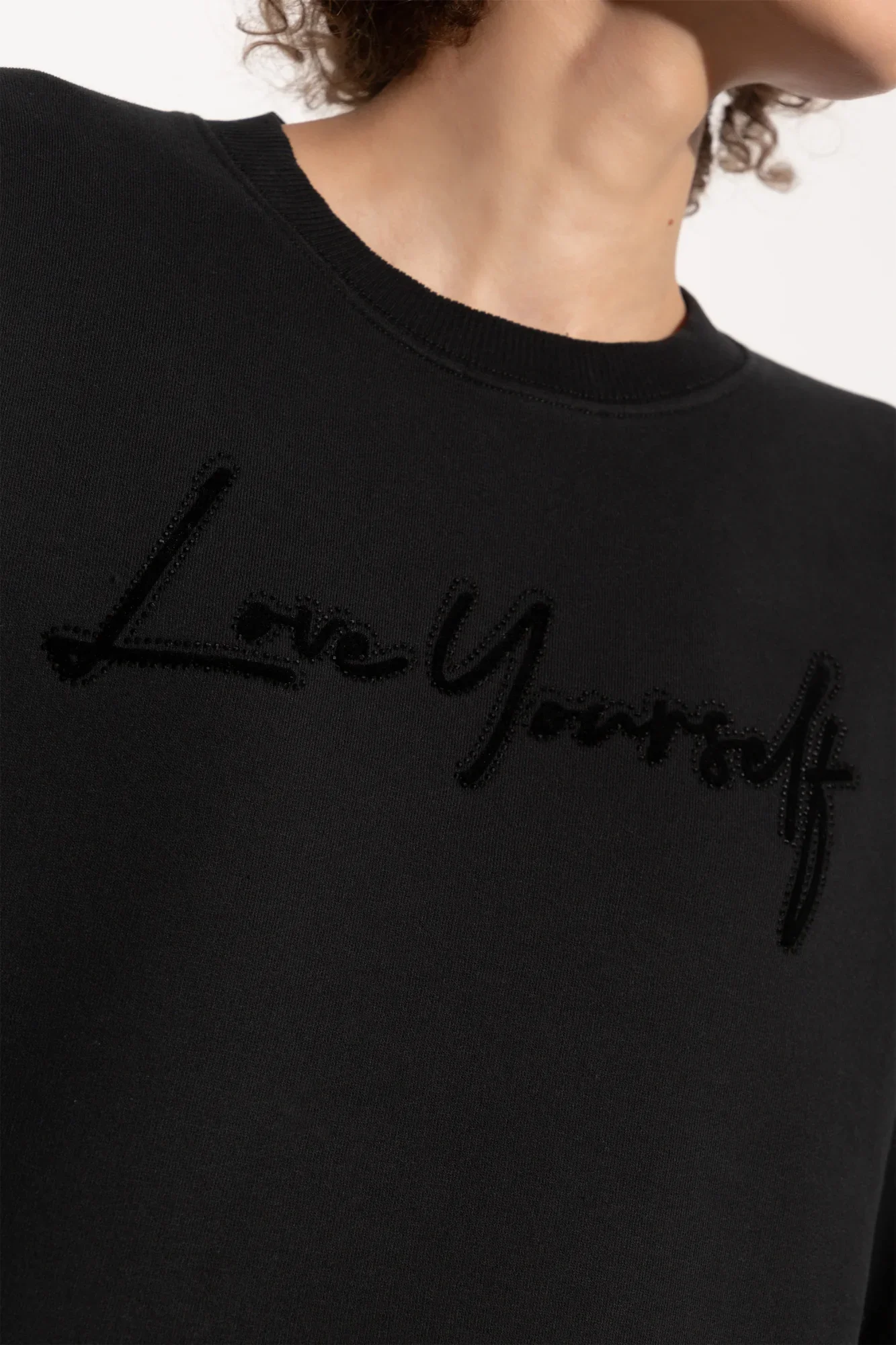 Diamond Flocking Love Yourself Women's Sweatshirt Autumn Winter Crew Neck Long Sleeve Pullover Sweatshirt Fashion Casual Y2K Top