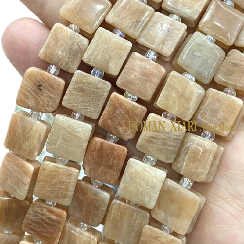 10x10MM Flat Square Natural Stone Orange Sunstone Loose Spacer Beads for Jewelry Making DIY Bracelet Charms Accessories 15''