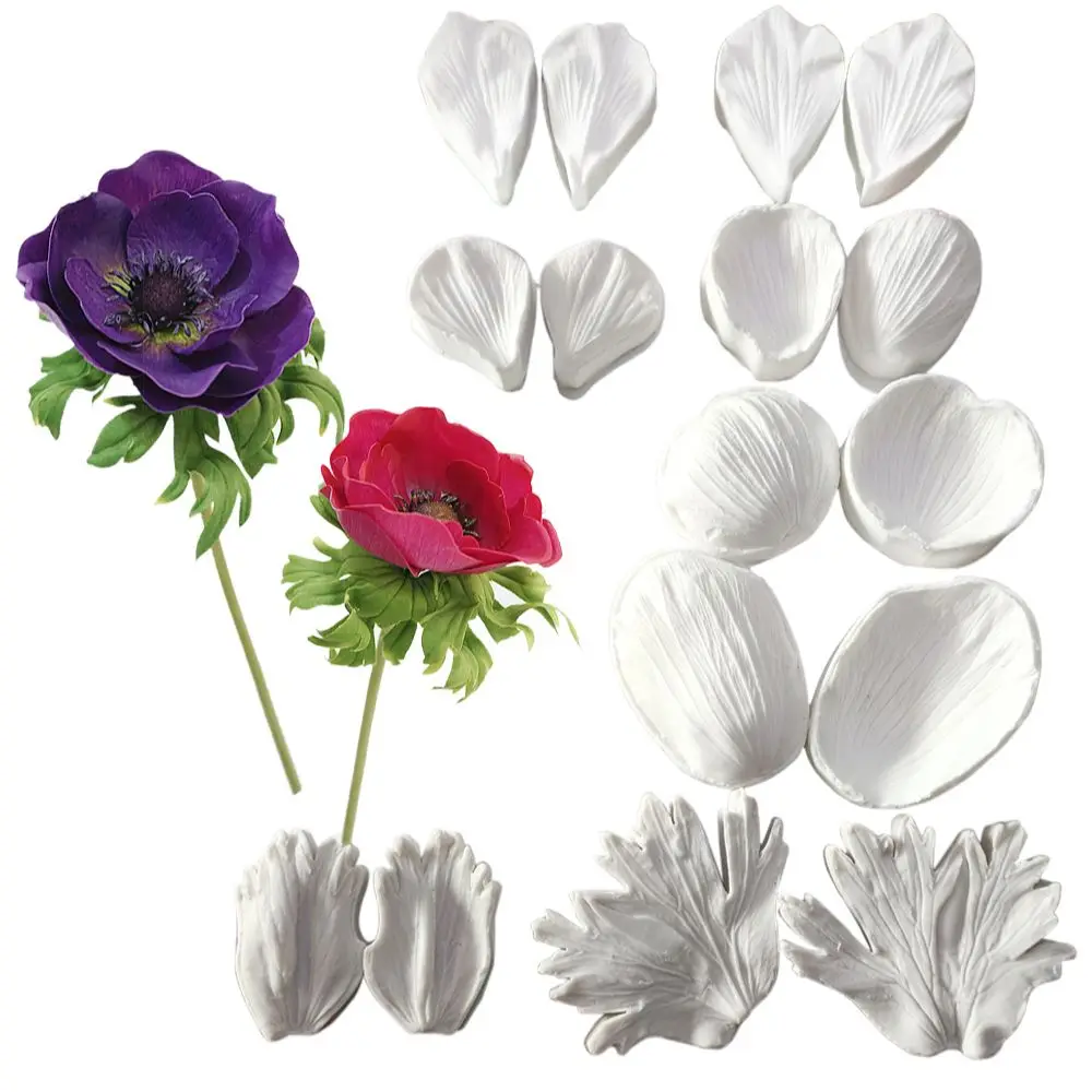 2 sztuk/zestaw liście anemony płatki silikonowe formy do kremówki narzędzie do dekoracji ciast czekoladowa forma do pasty Gumpaste, Sugarcraft, naczynia do pieczenia, KitchenM2869