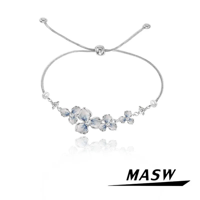 MASW Original Design Elegant Temperament Fresh Flower Charm Bracelet For Women Girl Gift Modern Jewelry 2024 New Hot Selling