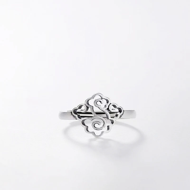 925 Sterling Silver Artistic Hollow Cloud Lucky Resizable Opening Ring For Women Fine Jewelry RI1474
