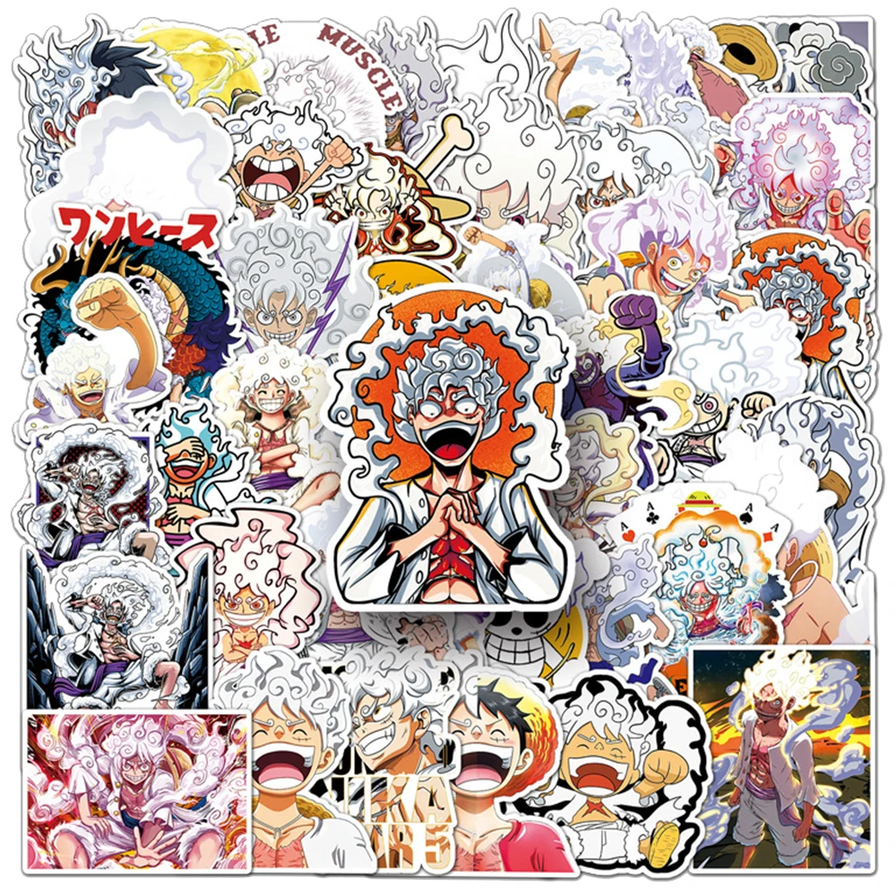 50pcs One Piece Anime Luffy 5 Gear Stickers Guitar Motorcycle Luggage Suitcase Waterproof Cartoon Cool DIY Sticker for Kids Gift