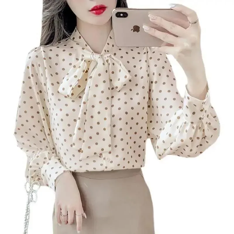 2023 New Shirt for Women Fashion Bow  Blouse Single Breasted Blouse Sweet Chic Shirt Long Sleeve Shirt