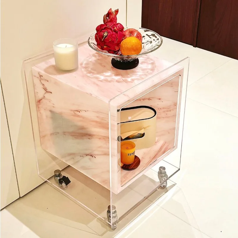 

Mobile trolley side light luxury marble living room small tea head cabinet